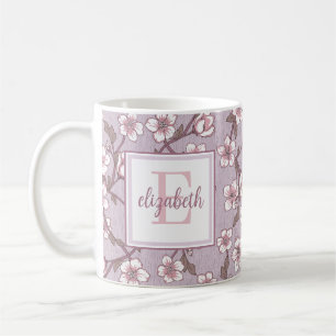 Stylish Floral Handwritten Script Monogram Mug