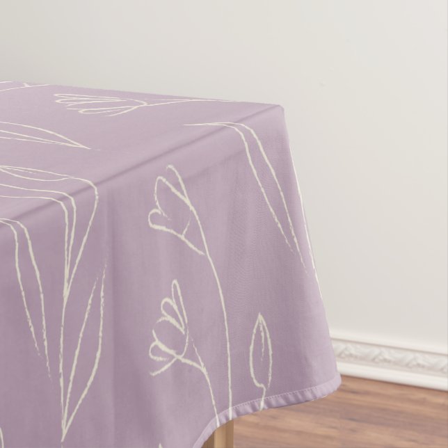Stylish Floral Line Art Drawing in Dusty Lilac  Tablecloth (In Situ)