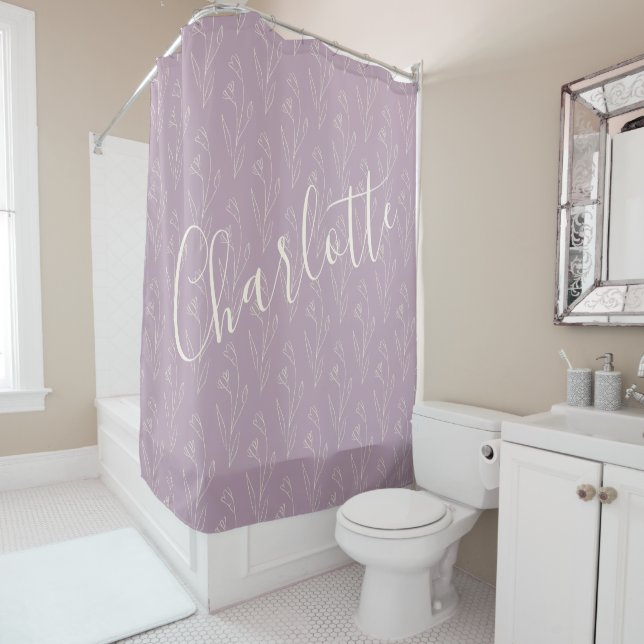 Stylish Floral Line Art Personalized Dusty Lilac   (In Situ)