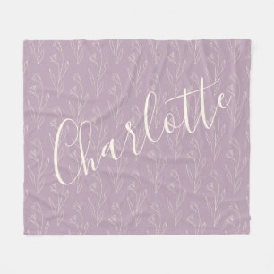 Stylish Floral Line Art Personalized Dusty Lilac  Fleece Blanket