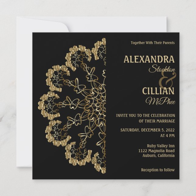 Stylish Floral Mandala Wedding Invitation (Front)