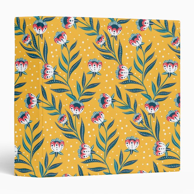 Stylish Floral Motif with Dots and Green Leaves Binder (Front/Spine)