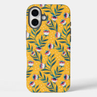 Stylish Floral Motif with Dots and Green Leaves