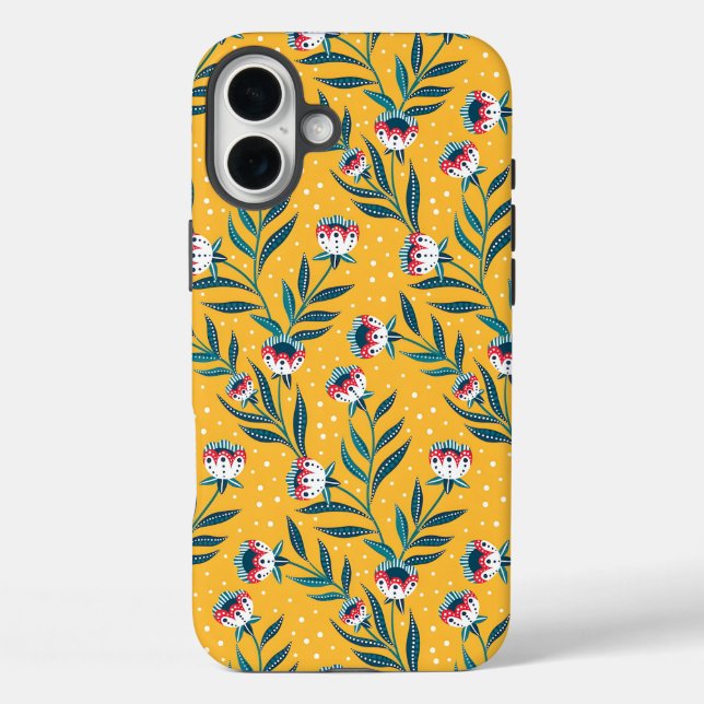 Stylish Floral Motif with Dots and Green Leaves Case-Mate iPhone Case (Back)