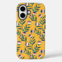 Stylish Floral Motif with Dots and Green Leaves