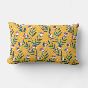 Stylish Floral Motif with Dots and Green Leaves Lumbar Pillow