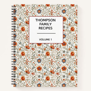 Stylish Floral Neutrals Personalized Recipe  Notebook
