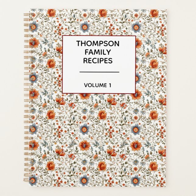 Stylish Floral Neutrals Personalized Recipe  Planner (Front)