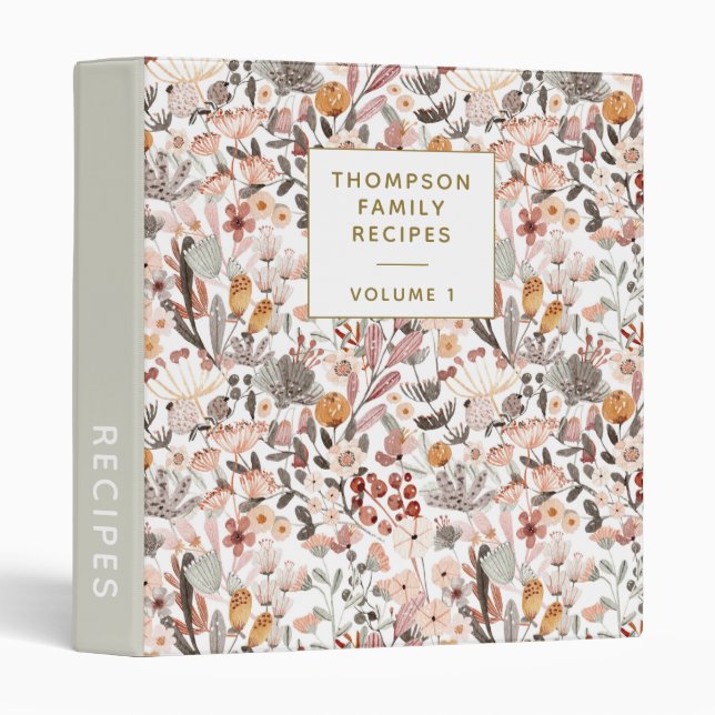 Stylish Floral Neutrals Pretty Personalized Recipe Binder (Front/Spine)