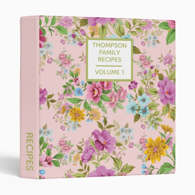 Stylish Floral Neutrals Pretty Personalized Recipe Binder (Front/Spine)