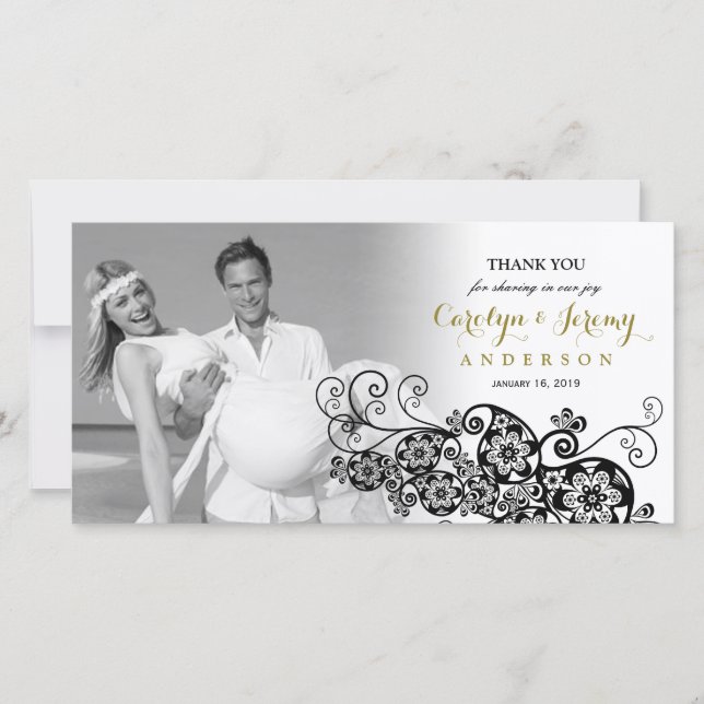 Stylish Floral Paisley Boho Chic Wedding Thank You (Front)