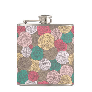 Stylish floral pattern. Bright floral Hip Flask