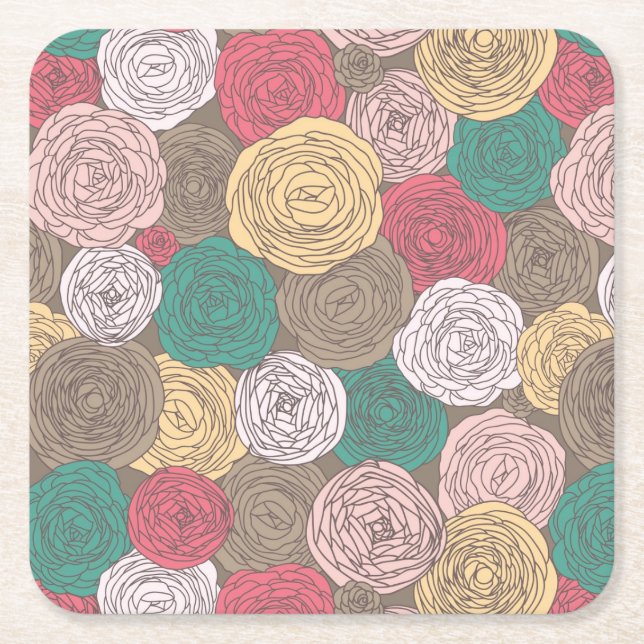 Stylish floral pattern. Bright floral Square Paper Coaster (Front)
