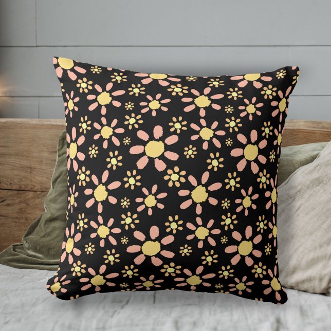 Stylish Floral Pattern on Black Throw Pillow (Creator Uploaded)