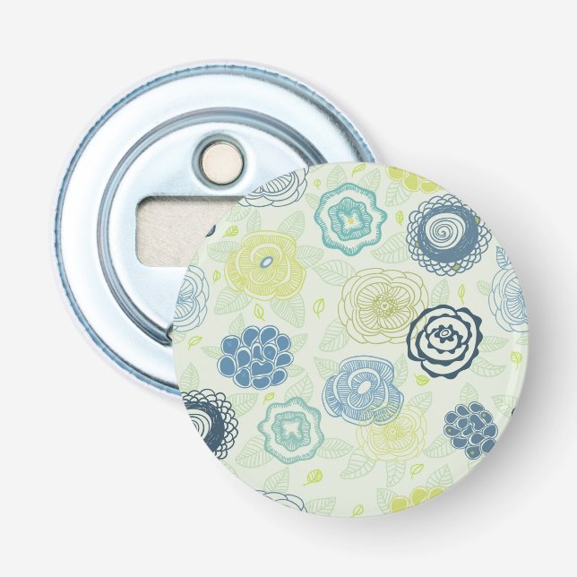 Stylish floral pattern with cute flowers bottle opener (Front)