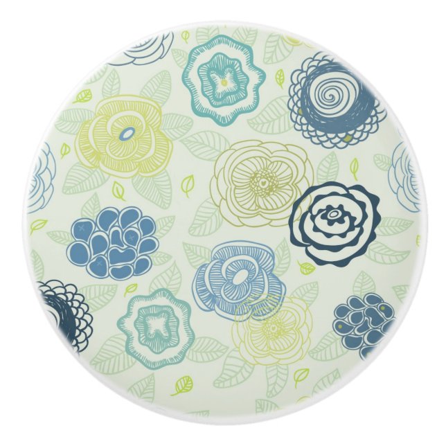 Stylish floral pattern with cute flowers ceramic knob (Front)