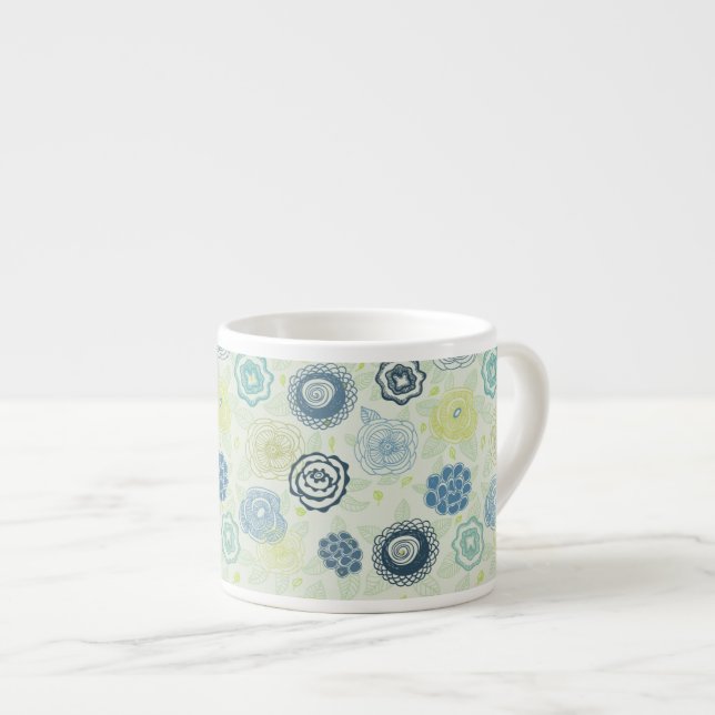 Stylish floral pattern with cute flowers espresso cup (Front Right)