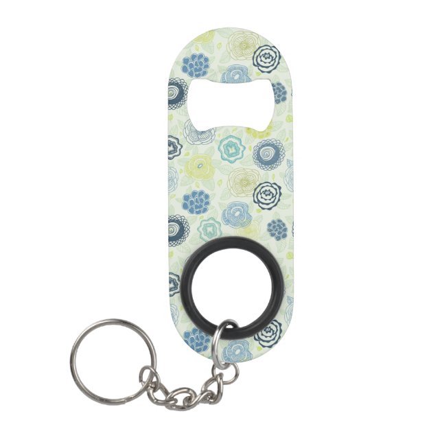 Stylish floral pattern with cute flowers keychain bottle opener (Front)