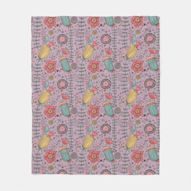 Stylish floral pattern with flowers fleece blanket (Front)