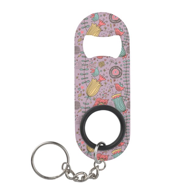 Stylish floral pattern with flowers mini bottle opener (Front)