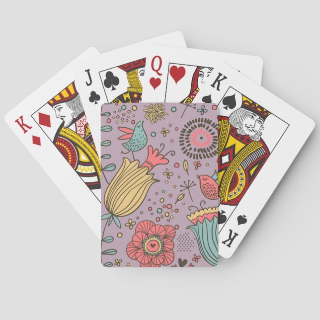 Stylish floral pattern with flowers playing cards (Back)