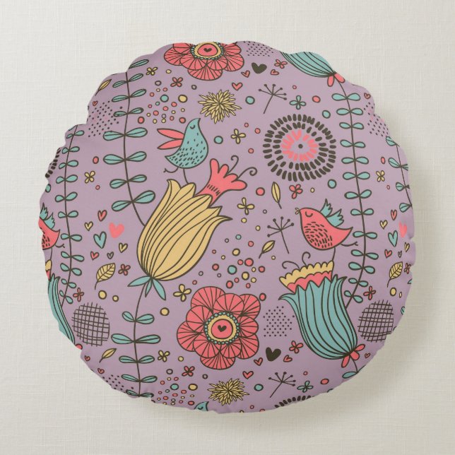 Stylish floral pattern with flowers round pillow (Front)