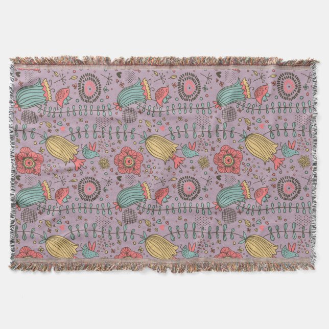 Stylish floral pattern with flowers throw blanket (Front)