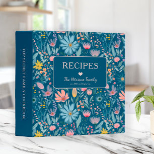 Stylish floral personalized family recipe cookbook binder