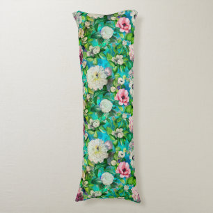 Stylish floral pink flowers blue monogram pattern body pillow
