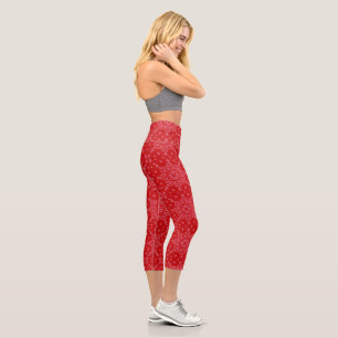 Stylish Floral Red and White Capri Leggings