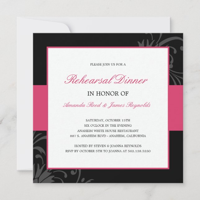 Stylish Floral Rehearsal Dinner Invitation (Pink) (Front)