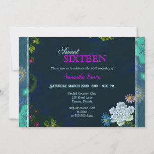 Stylish Floral Sweet Sixteen Invitation