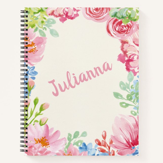 Stylish Floral Watercolor Painting Personalized Notebook (Front)