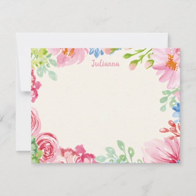 Stylish Floral Watercolor Personalized Stationery Card (Front)