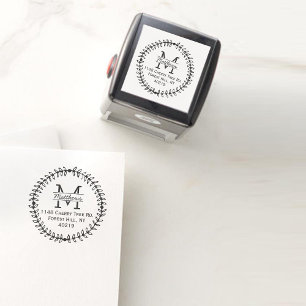 Stylish Floral Wreath Custom Monogram Self-inking Stamp