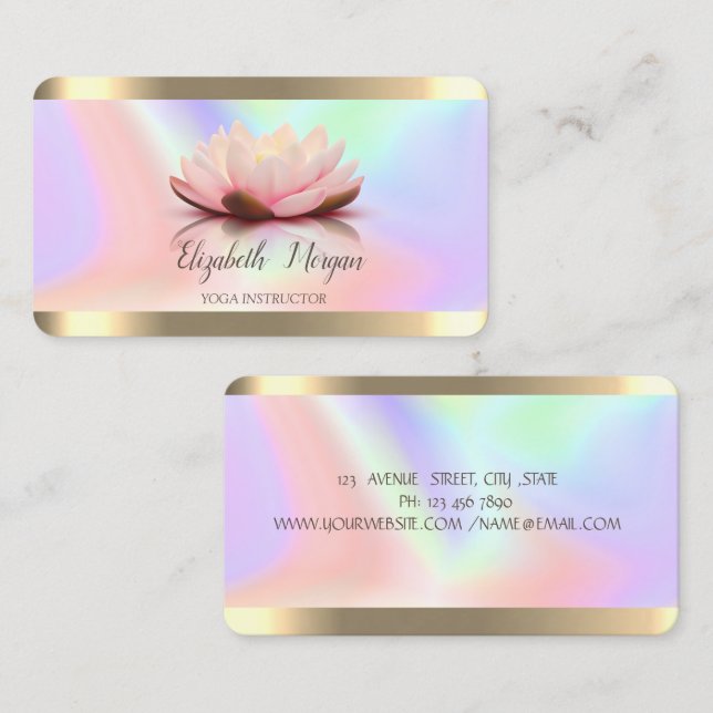 Stylish Flower Gold Stripe Holographic Yoga  Business Card (Front/Back)