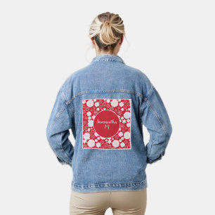 STYLISH FLOWERS FLORAL PATTERN CREAM RED WITH NAME DENIM JACKET