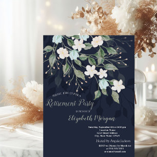Stylish Flowers Navy Blue Retirement  Invitation
