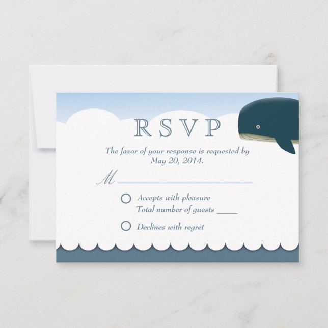 Stylish Flying Whale Wedding RSVP Card (Front)