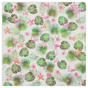 Stylish foliage and Flamingos tropical design Fabric