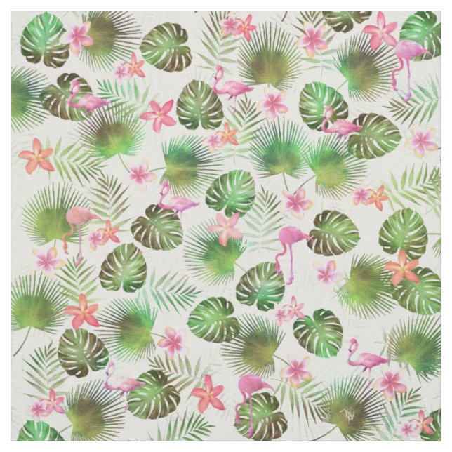 Stylish foliage and Flamingos tropical design Fabric (Swatch)