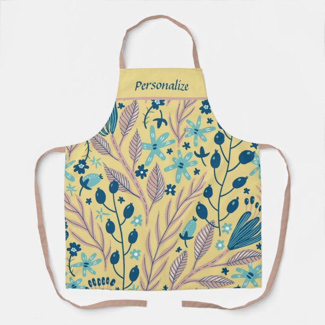 Stylish Foliage Leaves Teal Blue Pink Personalized Apron (Front)