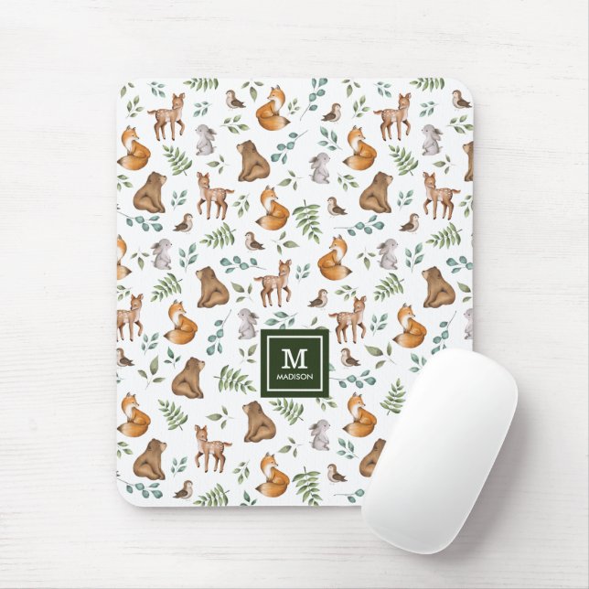 Stylish Forest Animals Woodland Greenery Pattern Mouse Pad (With Mouse)