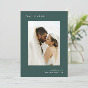 Stylish Forest Green Photo Minimalist Wedding Save The Date