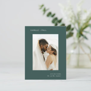 Stylish Forest Green Photo Minimalist Wedding Thank You Card