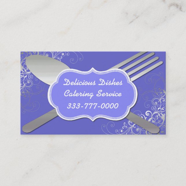 Stylish Fork & Spoon Food Service Business Card (Front)