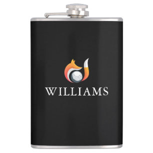 Stylish Fox And Golf Ball Personalized Name Hip Flask