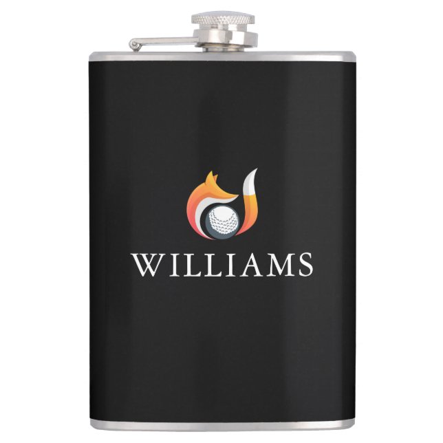 Stylish Fox And Golf Ball Personalized Name Hip Flask (Front)