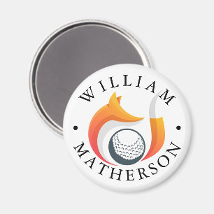 Stylish Fox Custom Name Golf Ball Marker Magnet