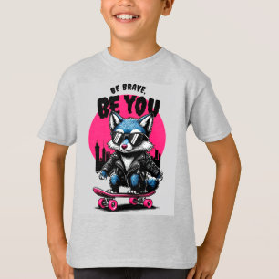 Stylish Fox On Skateboard Wearing Leather Jacket T-Shirt